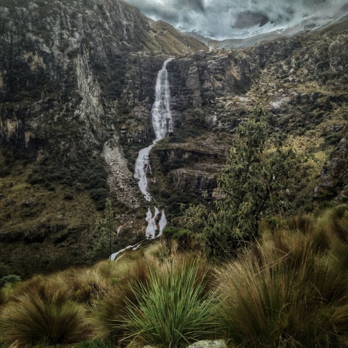 Laguna 69 Hiking Trek Waterfall Mountains Peru